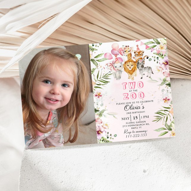 Dois no convite de aniversário do zoo safari (Criador carregado)