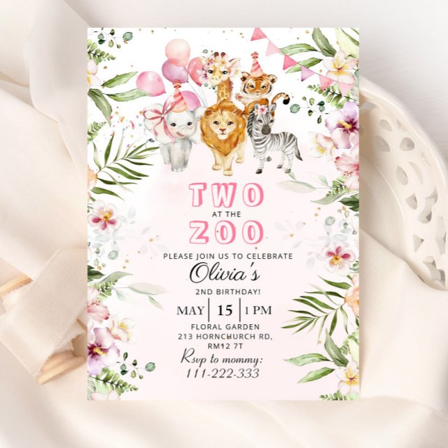 Dois no convite de aniversário do zoo safari (Criador carregado)