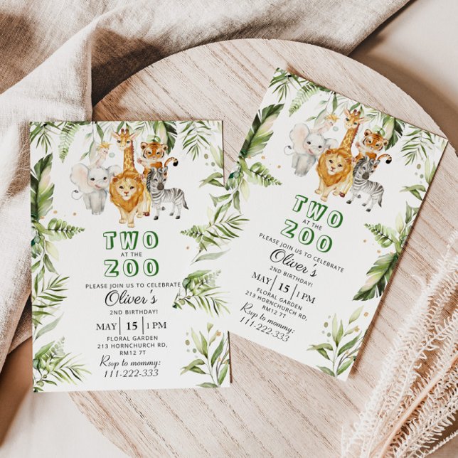Dois no convite de aniversário do zoo safari (Criador carregado)
