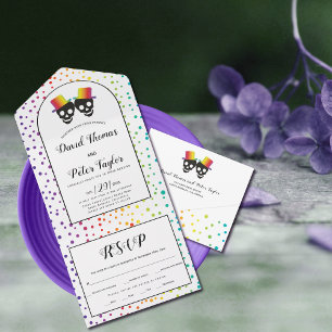 Dois noivos confetti arco-íris cores gay casamento