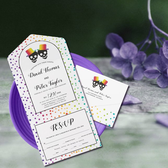Dois noivos confetti arco-íris cores gay casamento (Criador carregado)