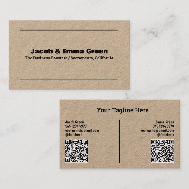 Dois Nomes QR Kraft Cartão de visita (Frente/Verso)