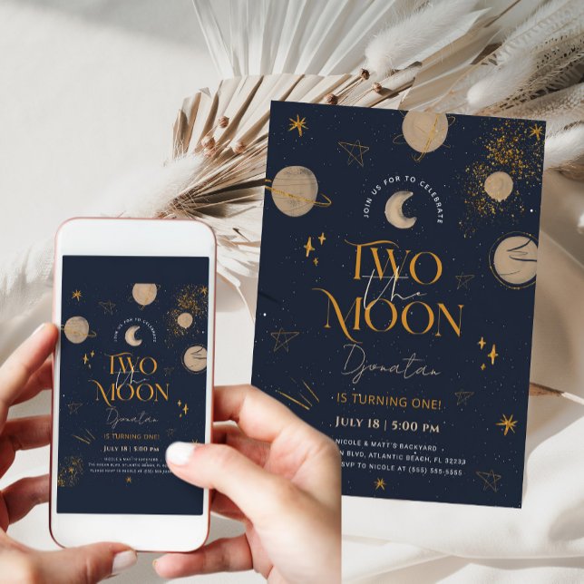 Dois O Convite De Aniversário Da Galáxia Da Lua (Two the moon invitation)