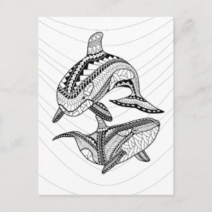 Dois Orcas Cartão Postal de Colorir para Adultos