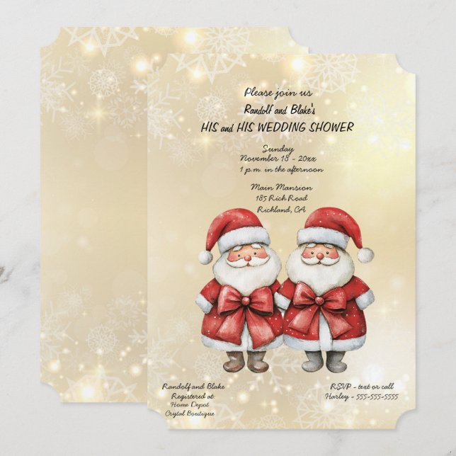 Dois Papais Noel Casamento Convite para Chá de Cas (Frente/Verso)