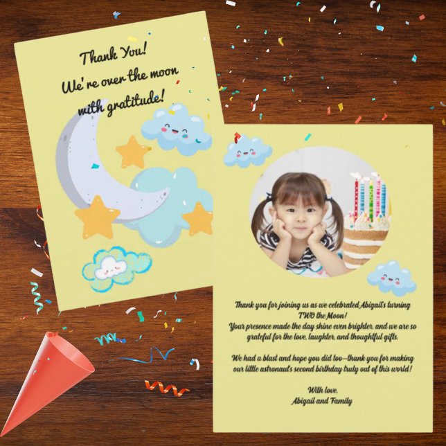 Dois para a Lua Cute Aniversário cartão de agradec (Criador carregado)