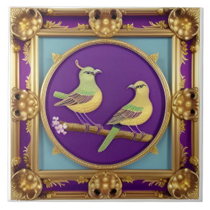 Dois Pássaros em Moldura Dourada Ornamentada