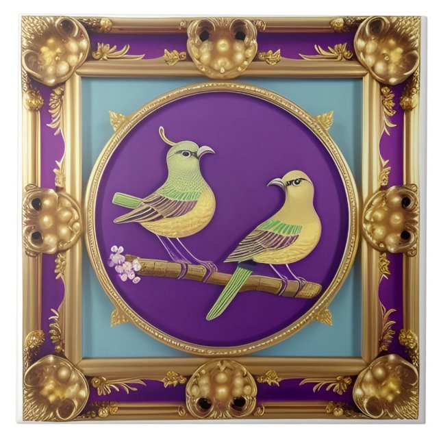 Dois Pássaros em Moldura Dourada Ornamentada (Frente)