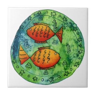 Dois Peixes Dourados Aquarela Vida Marinha Subaquá