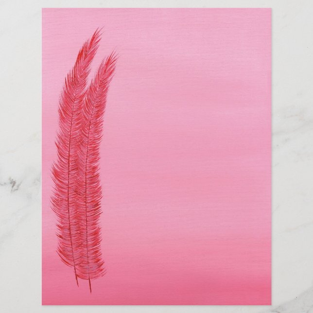 Dois Penas Vermelhas Papel de Carta Rosa (Frente)
