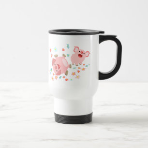 Dois porcos de cartoon bonitos na caneca de Viagem