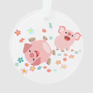 Dois Porcos de Cartoon Cute em Ornamento Acrílico
