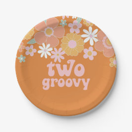 Dois pratos de papel florais retrô groovy para ani