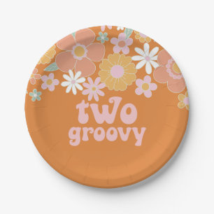 Dois pratos de papel florais retrô groovy para ani
