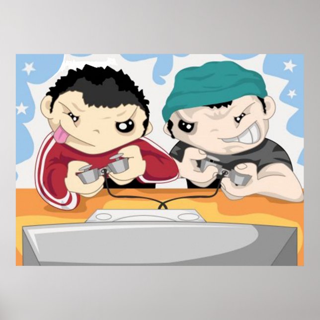 Dois rapazes jogando videogame - Poster (Frente)