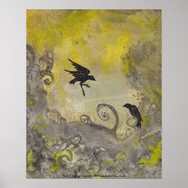Dois Ravens no Smokey Yellow Abstrato Art Poster (Frente)