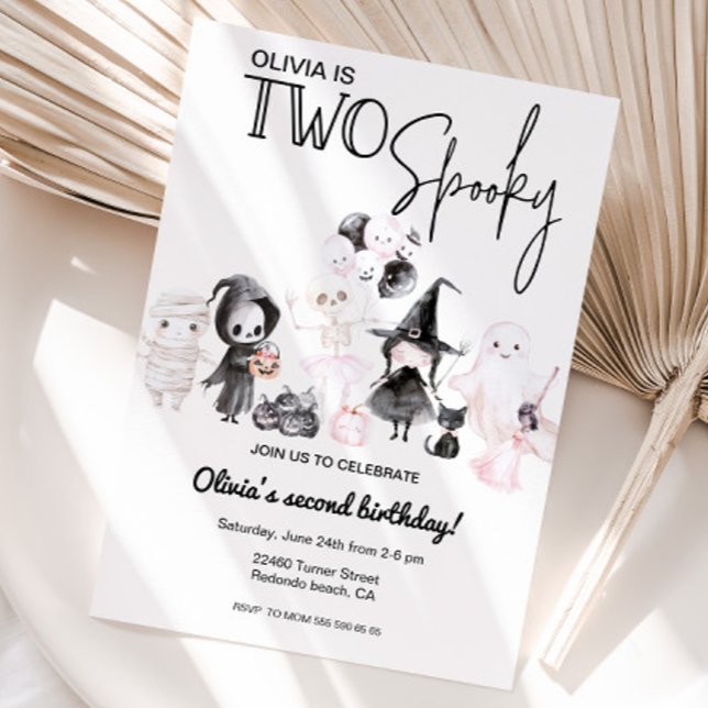 Dois segundo aniversário de convite de halloween r (Two Spooky, second halloween birthday invitation)