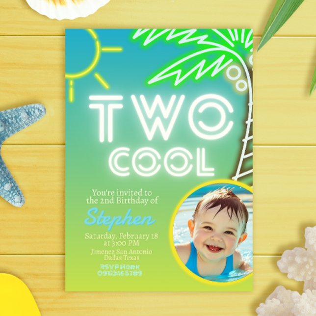 Dois segundos aniversários Legal com Convite de Fo (Two Cool 2nd Birthday with Photo Picture Invitation)