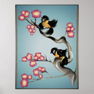 Dois Sparrows Em Um Poster De Ramificação