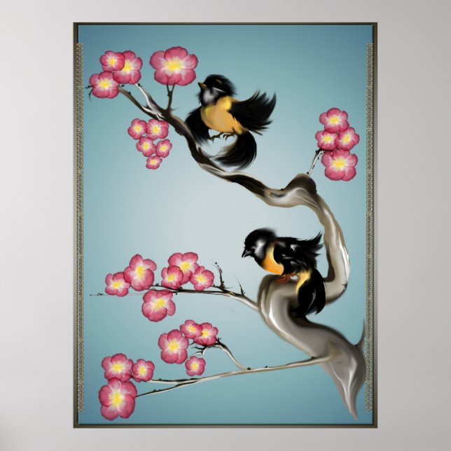 Dois Sparrows Em Um Poster De Ramificação (Frente)
