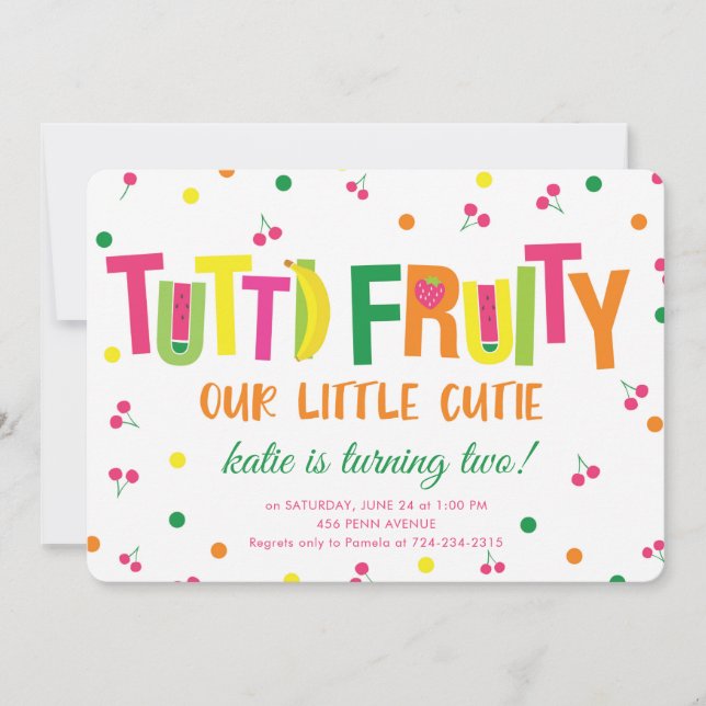 Dois Ti Fruiti Segundo Convite de aniversário (Frente)