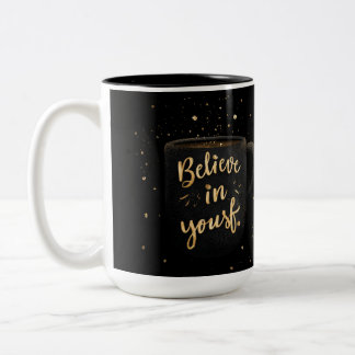 Dois Tons Caneca de Café com Brilho Dourado "Acredite em Si