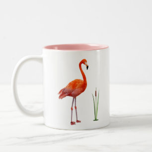Dois Tons Caneca de Café com Flamingo Rosa e Monograma em Du