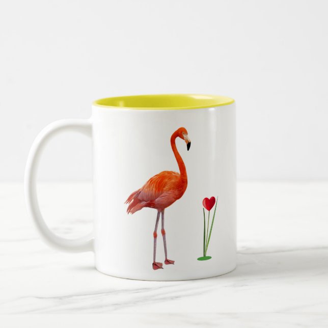 Dois Tons Caneca de Café com Flamingo Rosa e Monograma em To (Esquerda)
