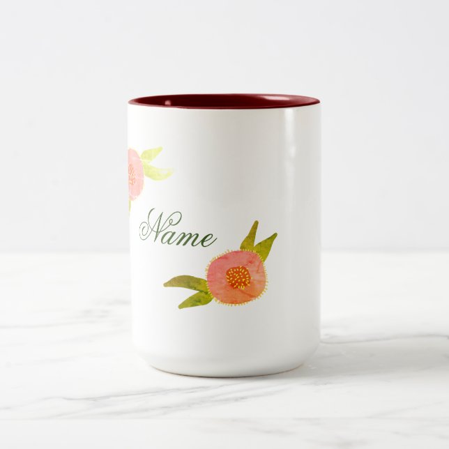 Dois Tons Caneca de Café com Flores Rosa em Tom Duplo (Centro)
