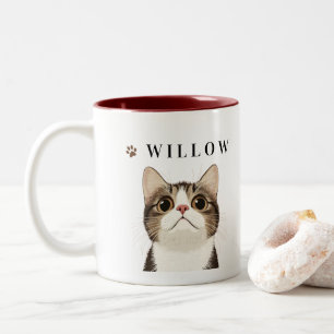 Dois Tons Caneca de Café com Gato em Arte Linear Minimalista