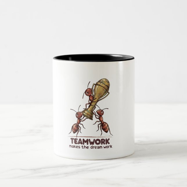 Dois Tons Caneca de Café de Ants Engraçados Trabalho em Equi (Centro)