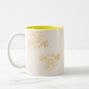 Dois Tons Caneca de Café em Cerâmica Flor de Lótus Real Dour
