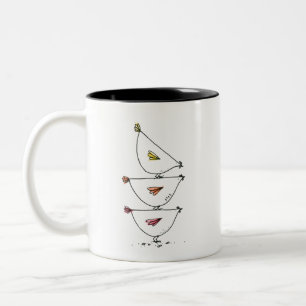 Dois Tons Caneca de Café em Duas Cores com Frangos Empilhado