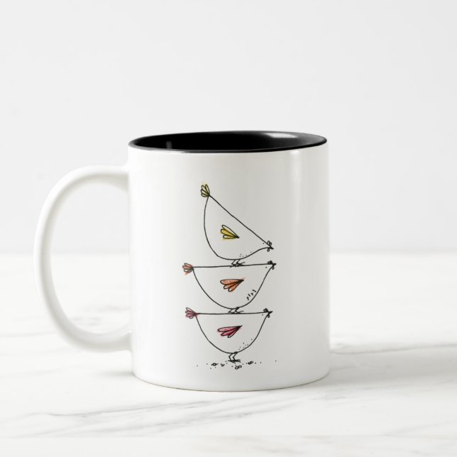 Dois Tons Caneca de Café em Duas Cores com Frangos Empilhado (Esquerda)
