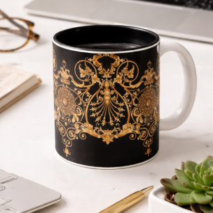 Dois Tons Caneca de Café em Mármore Preto e Dourado de Luxo