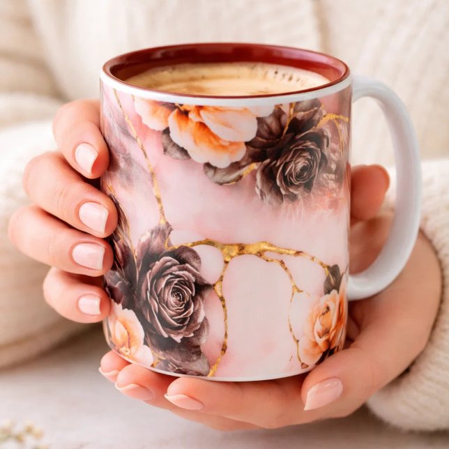 Dois Tons Caneca de Café em Mármore Rosa e Dourado de Luxo – (Criador carregado)
