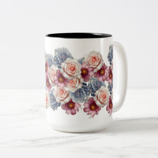 Dois Tons Caneca de Café Floral em Aquarela Elegante - Rosa 