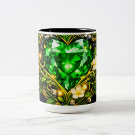 Dois Tons Caneca de Café Floral em Verde Esmeralda Elegante