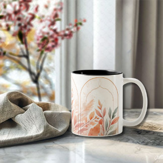 Dois Tons Caneca de Café Folhas Botânicas em Aquarela Elegan