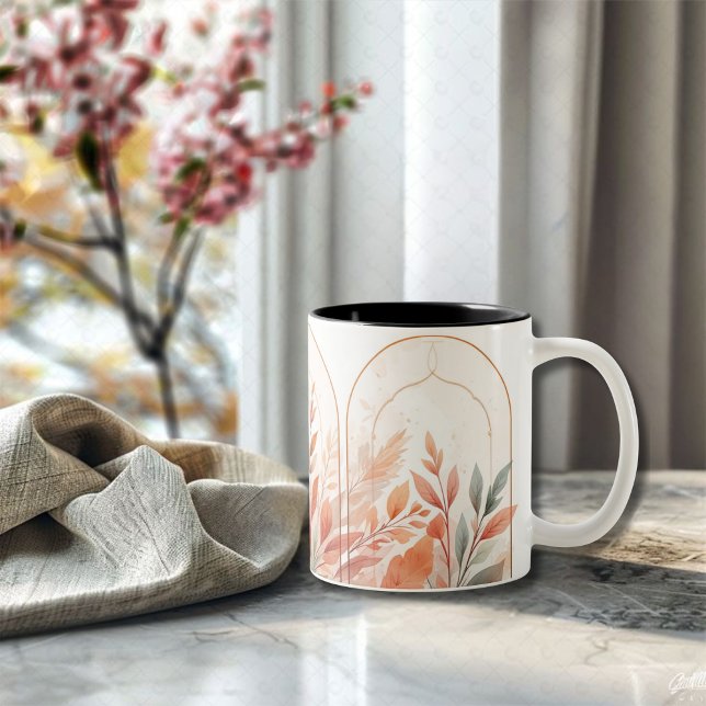 Dois Tons Caneca de Café Folhas Botânicas em Aquarela Elegan (Criador carregado)