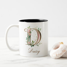 Dois Tons Caneca de Café Luxo Dourada com Floral Inicial em