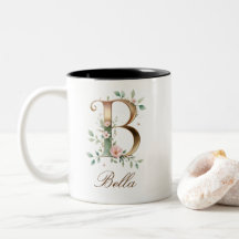 Caneca de Café Luxuosa com Inicial Floral B em Dou