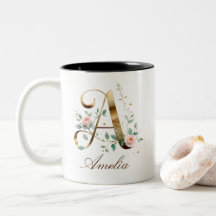 Caneca de Café Luxuosa em Duas Cores com Floral e