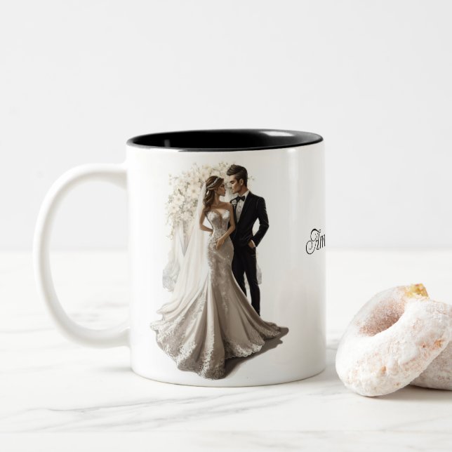 Dois Tons Caneca de Café Personalizada de Casamento em Duas  (Com Donut)