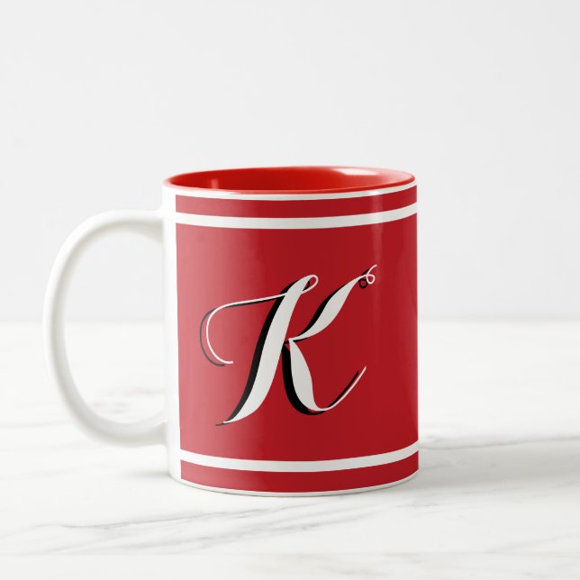 Dois Tons Caneca de Café Vermelha com Monograma em Duas Core (Esquerda)