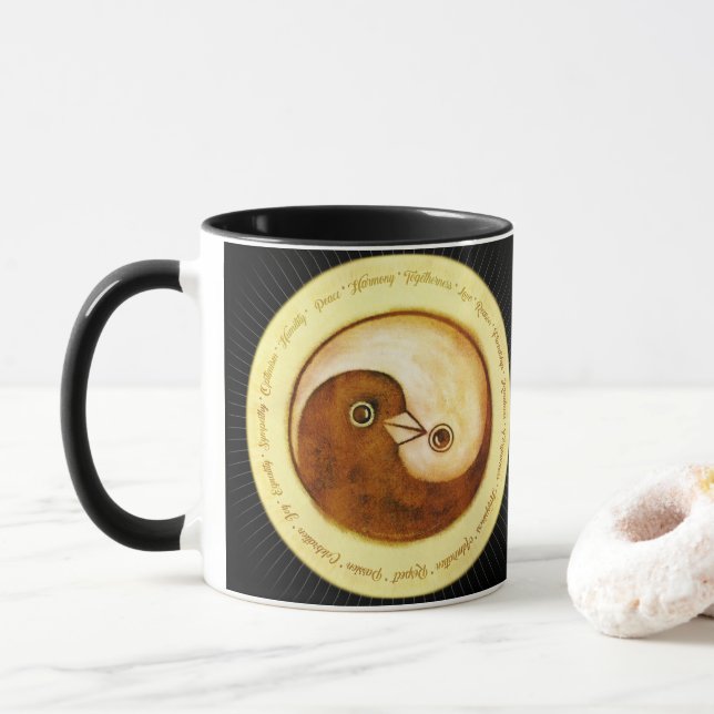 Dois tons chamando caneca Yin Yang pombos da paz (Com Donut)