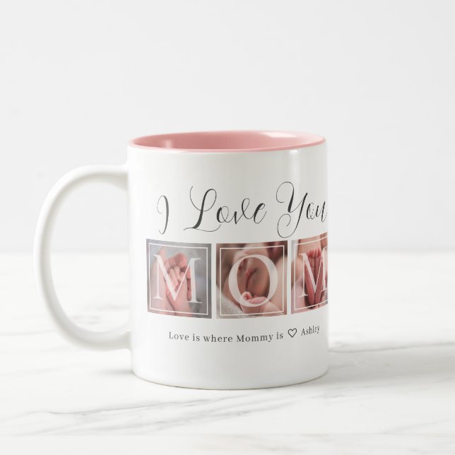 Dois Tons Eu Te Amo Mamãe 3 Caneca de Café com Foto em Duas  (Esquerda)