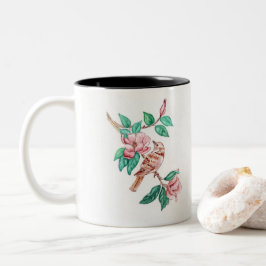 Dois Tons Flores de Pássaro em uma Caneca de Café