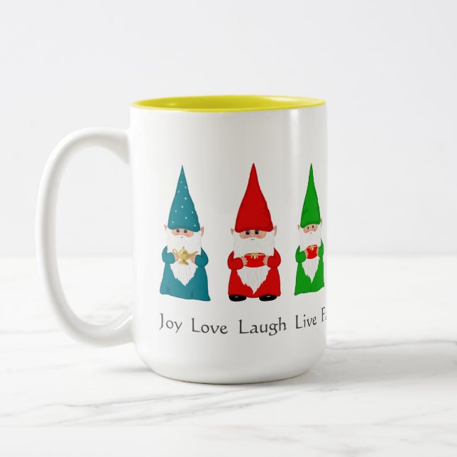 Dois Tons Sete Gnomos de Natal em Caneca de Café Branca (Esquerda)