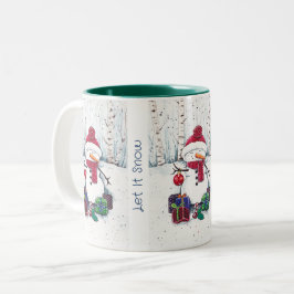 Dois Tons Snowman Com Presentes Em Caneca De Café Com Aquare